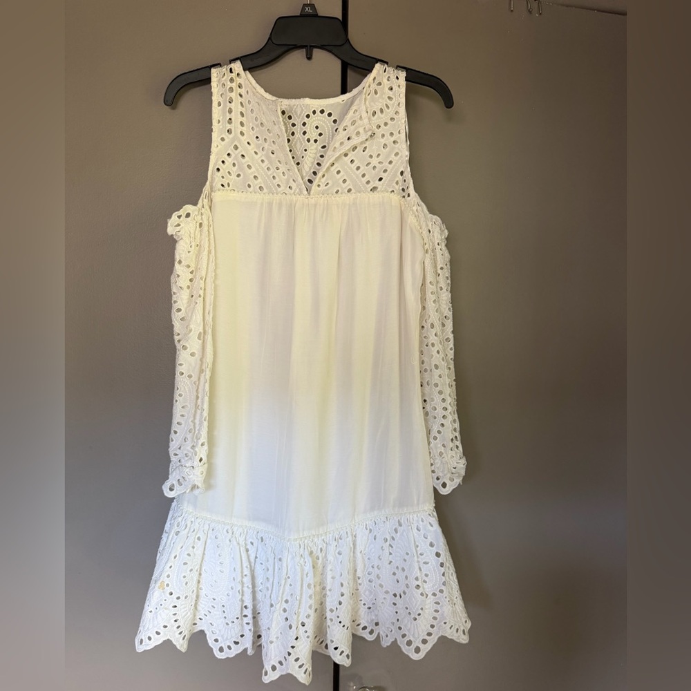 White Eyelet Maxi Dress with Cold-Shoulder Sleeves